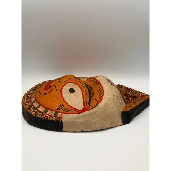 Vintage Paper Mache Mask Jagannath Handcrafted With Folk Art Design India - Picture 2 of 9